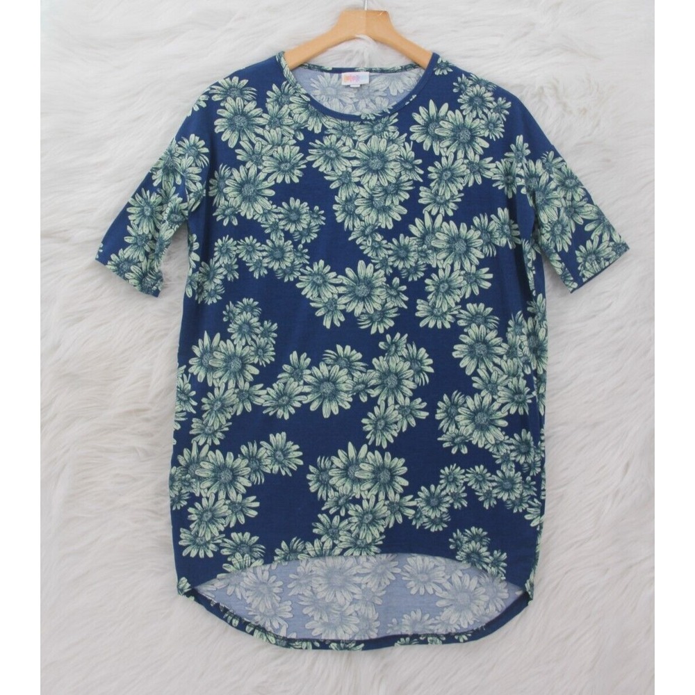 LuLaRoe Irma Women's Hi-Lo Tunic Blouse Top Shirt Blue Floral Print XXS #1507